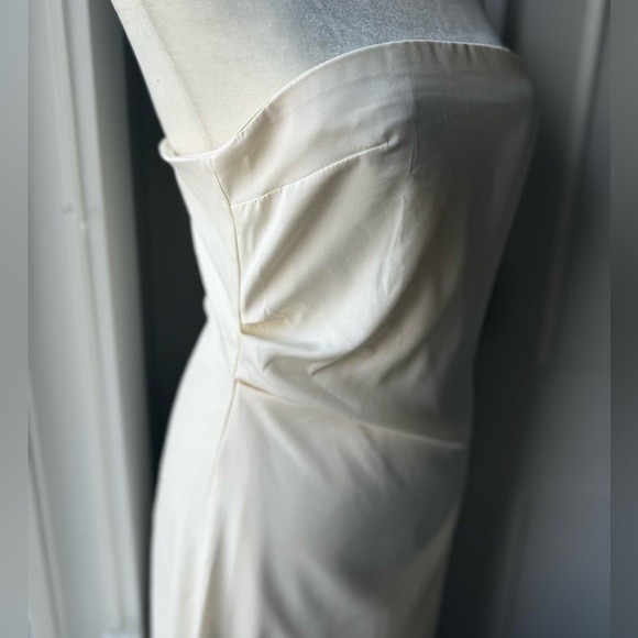 Strapless Gathered Midi Dress Sexy Straight Neck Back Slit Female Dresses - Picture 6 of 7